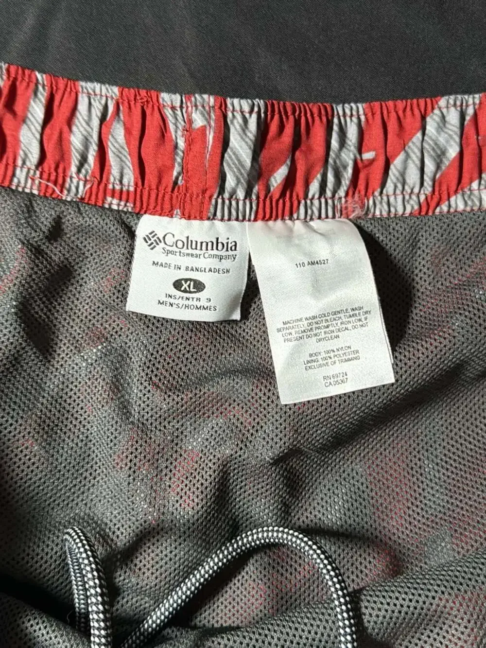 Columbia Men's Red and Gray Leaf Pattern Swim Trunks